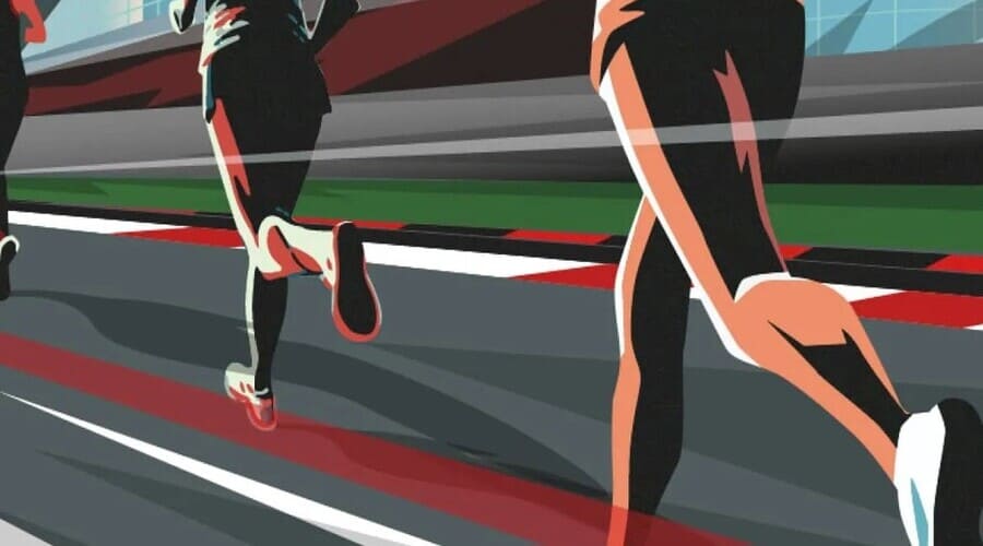 due persone che corrono di spalle, si vedono solo le gambe