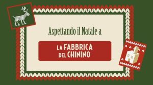 una cartolina di natale su sfondo verde scuro e rosso che riporta il nome dell'evento