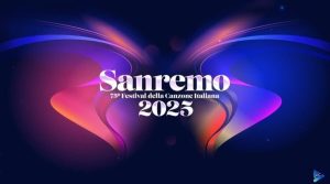 logo di sanremo 2026 su sfondo blu