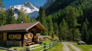 uno chalet di montagna in una foresta