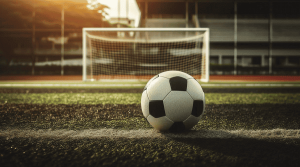 un pallone da calcio davanti ad una porta